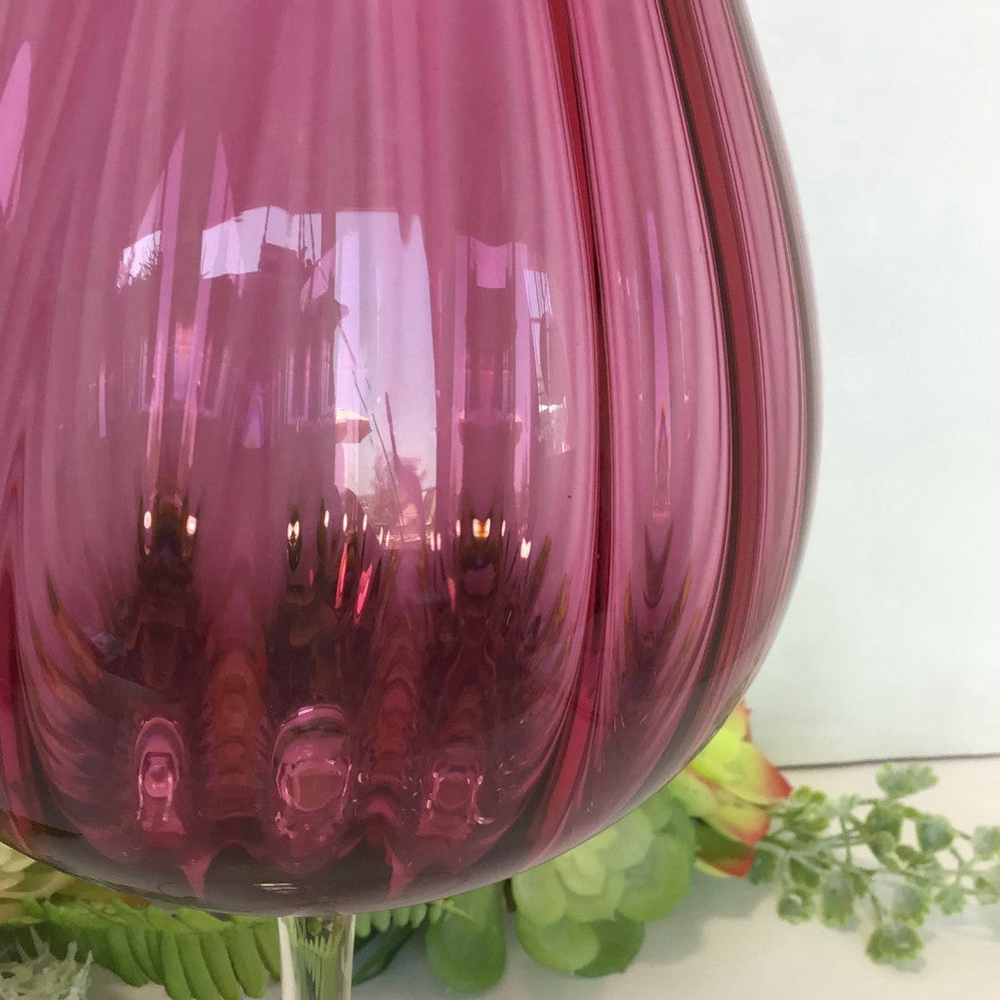 12” Cranberry Ribbed Glass Stemware - Picture 4 of 5